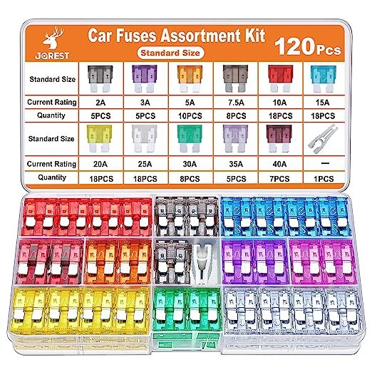 JOREST 120個車 ヒューズ、車/トラック/オートバイ用(2A 3A 5A 7.5A 10A 15A 20A 25A 30A 35A 40A)、標準平型ヒューズ + 1個ヒューズクリッ_画像1