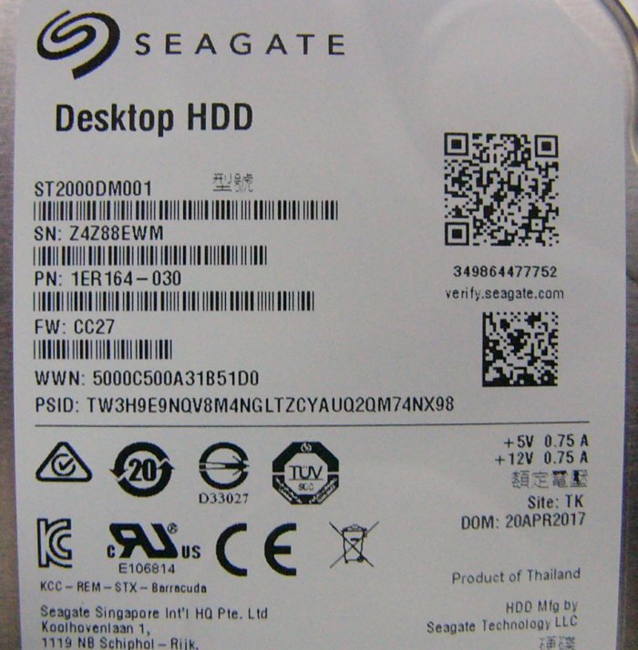 as14 Seagate ST2000DM001 2TB 7200rpm SATA 即決_画像2