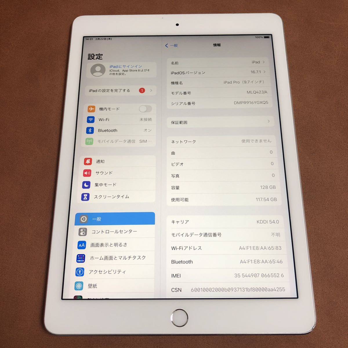 6655 電池最良好 iPad Pro 128GB 9.7インチ SIMフリー A1674(iPad本体