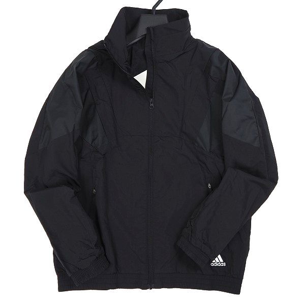 P974 新品 adidas アディダス 裏起毛トリコット フルジップ ウーブン ジャケット ウインドブレーカー ゴルフ 2XL ブラック_画像1