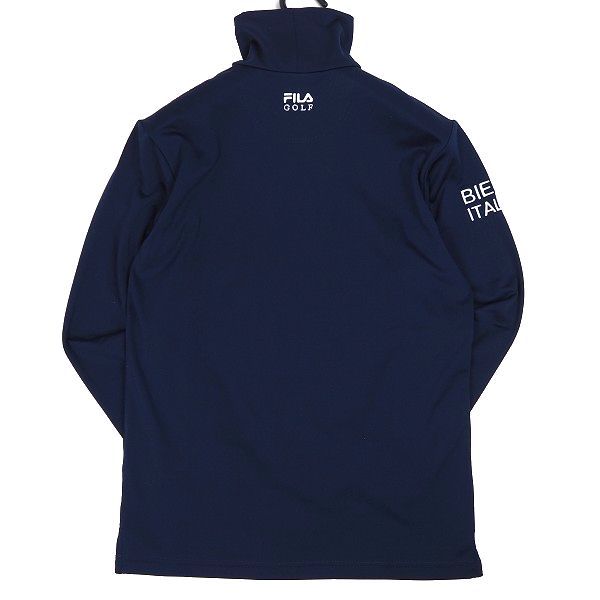 R101 新品 FILA GOLF フィラ ゴルフ タートルネック 長袖 シャツ ビッグロゴ 裏起毛 L ネイビー_画像3