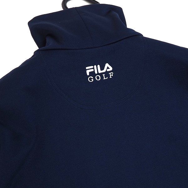 R101 新品 FILA GOLF フィラ ゴルフ タートルネック 長袖 シャツ ビッグロゴ 裏起毛 LL ネイビー_画像8