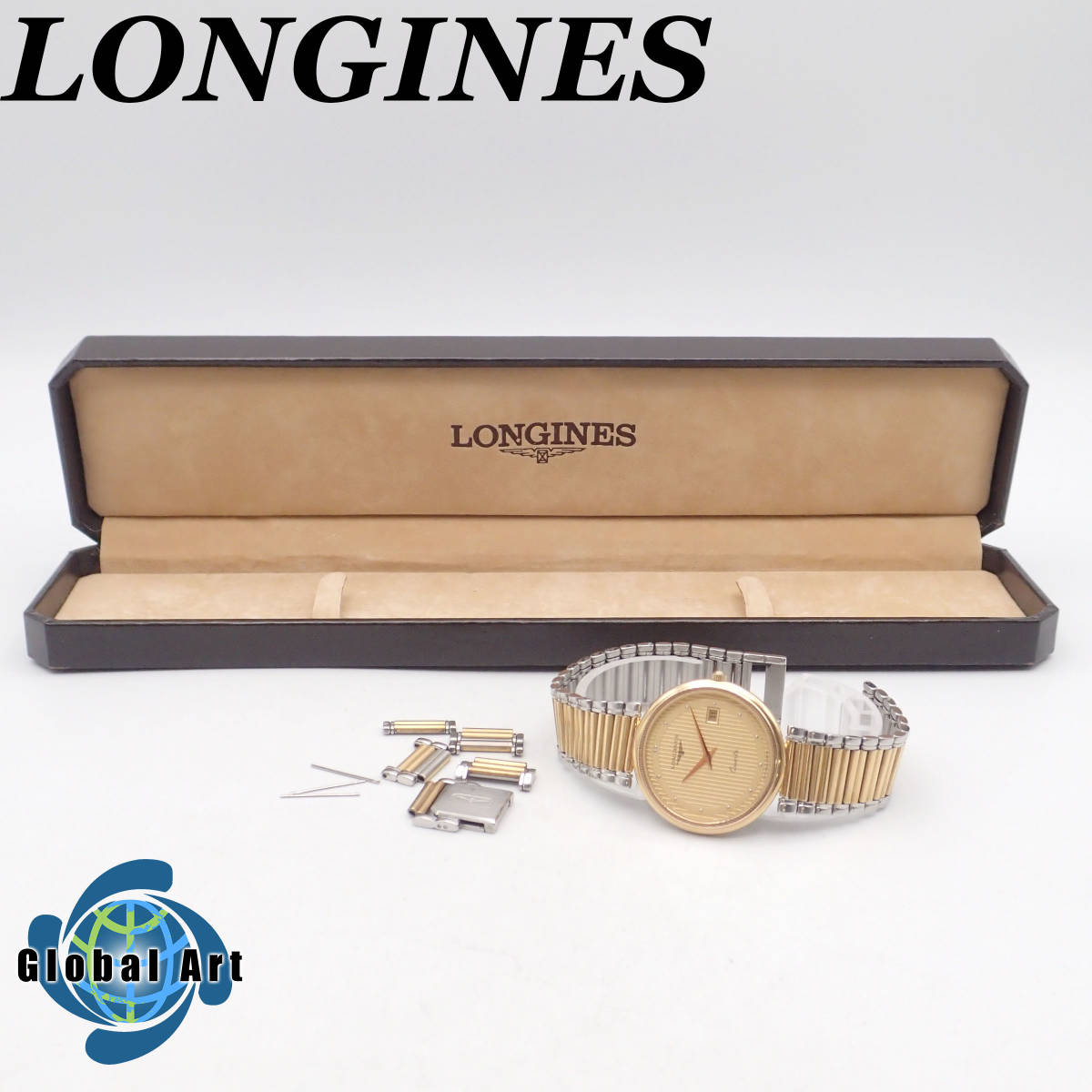 え01167/LONGINES ロンジン/クオーツ/メンズ腕時計/コンビ/文字盤 ゴールド/ケース付/ベルトジャンク_画像1