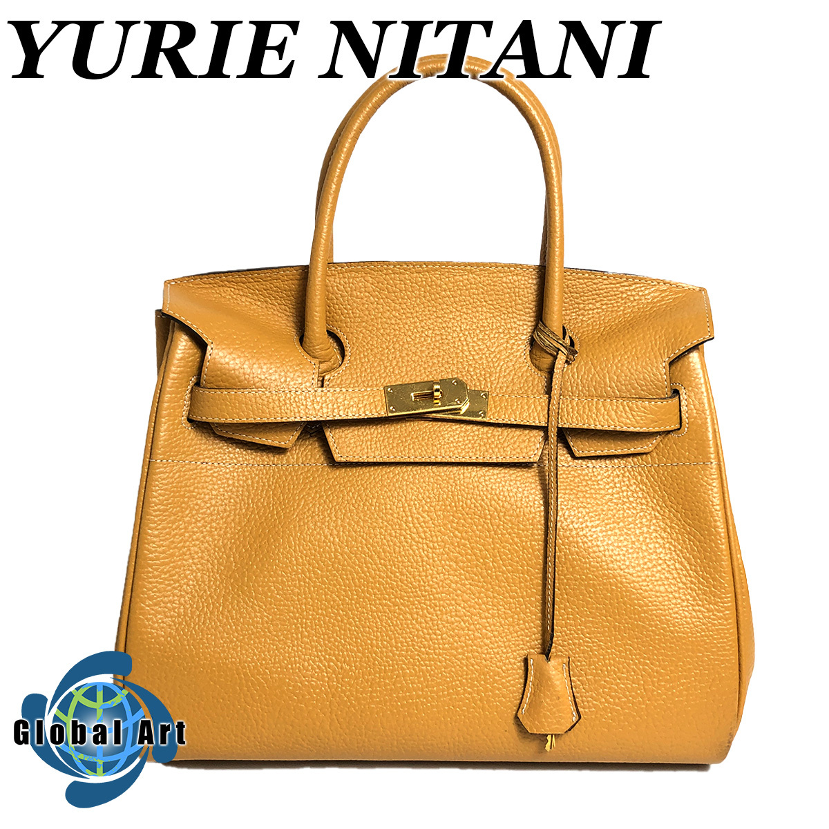 ●2D203【美品】YURIE NITANI ユリエニタニ/ハンドバッグ/トートバッグ/ロゴ/レザー/クロシェット付き/ゴールド金具/キャメル/ブラウン/茶_画像1