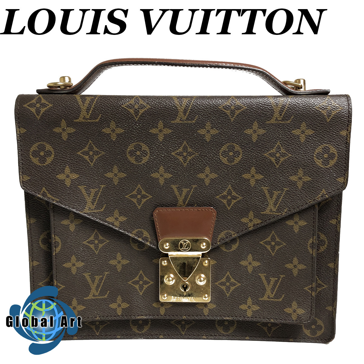 ●11D299【美品】Louis Vuitton ルイヴィトン/モノグラム/モンソー/ハンドバッグ/LVロゴ/レザー/PVC/ゴールド金具/ブラウン/茶_画像1