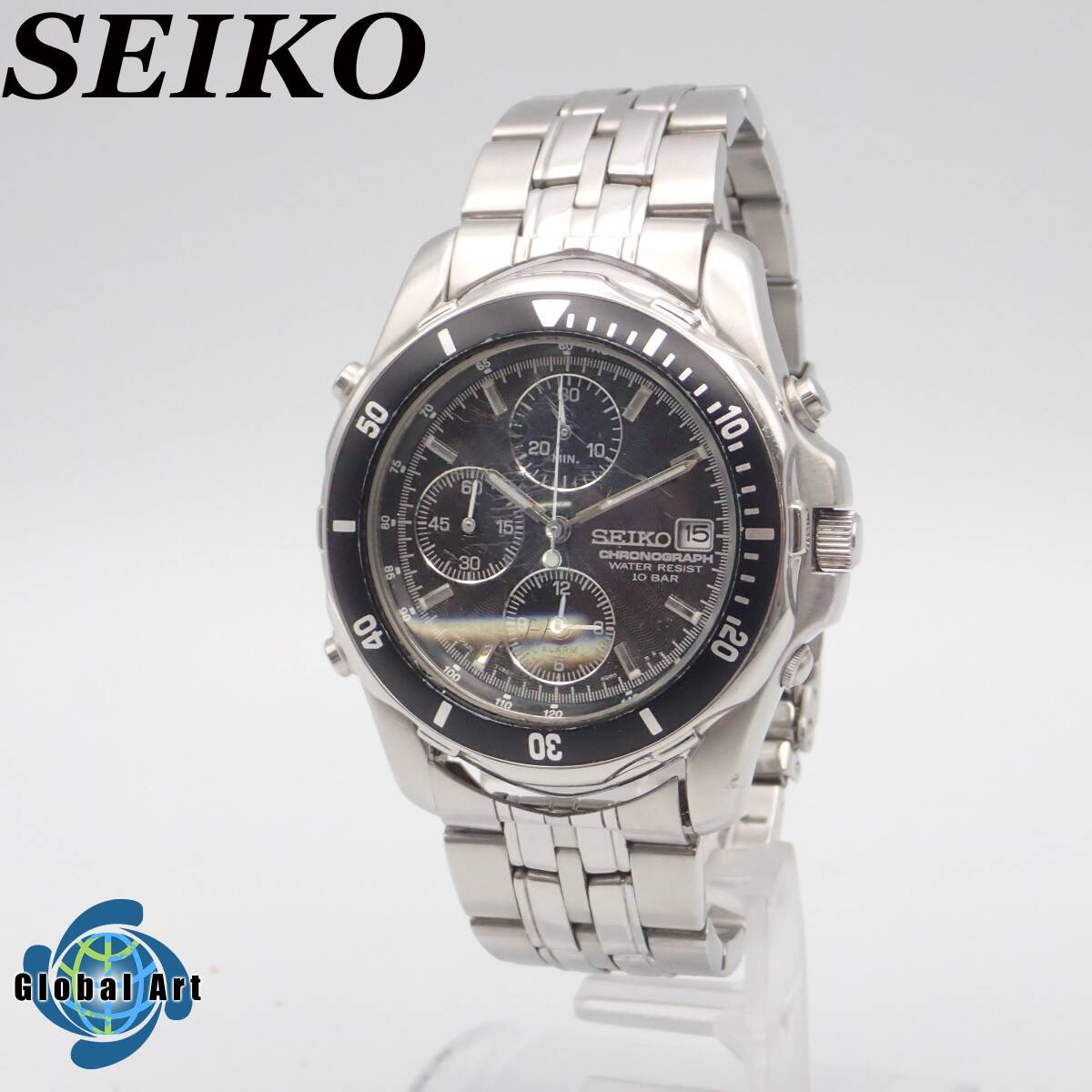 え02130/SEIKO セイコー/クオーツ/メンズ腕時計/クロノグラフ/スモセコ/文字盤 ブラック/Y182-6F00_画像1