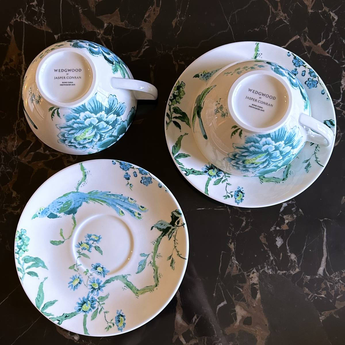 ペア WEDGWOOD ジャスパーコンラン シノワズリ ティーカップ＆ソーサー ジャスパー・コンラン ウェッジウッド ティーセット グリーン _画像2