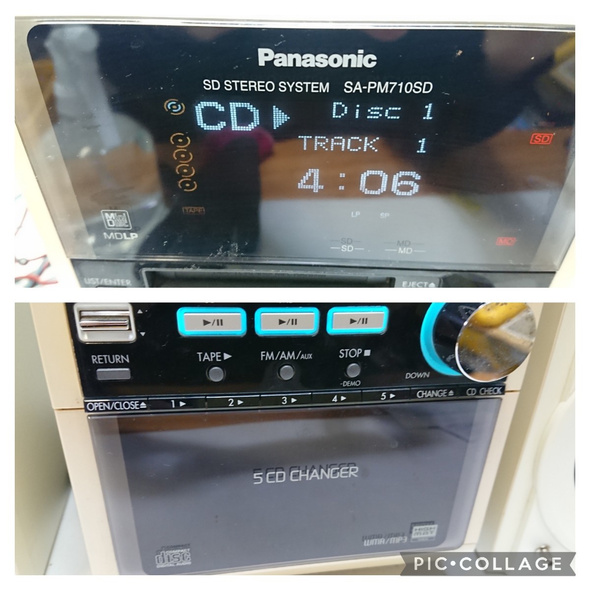 管理1122 Panasonic パナソニック システムコンポ SA-PM710SD CD/MD カセット リモコン欠品 動作確認済み 現状品_画像2