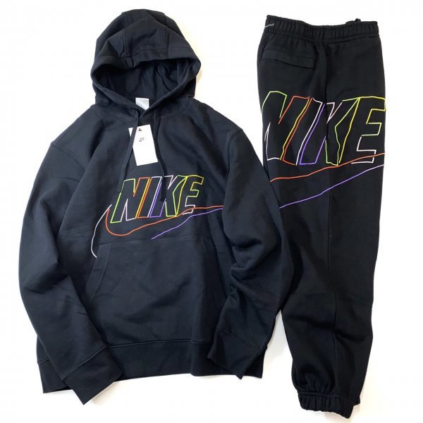 NIKE ナイキ クラブフリース ビッグロゴ フーディ & ワイド スウェットパンツ セット 上下 DX0542 DX0548 -010 黒 2XL_画像1