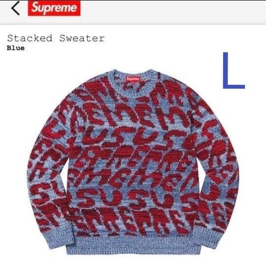 ~Supreme~ Stacked Sweater L Blue 総柄 ニット セーター 人気