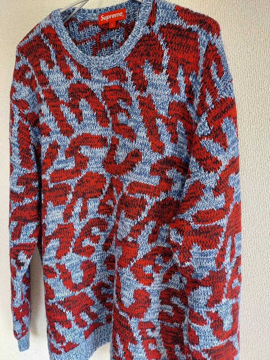 ~Supreme~ Stacked Sweater L Blue 総柄 ニット セーター 人気