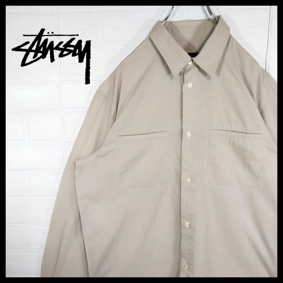 【STUSSY】90s' USA製 紺タグ　ストライプ　コットン　長袖シャツ