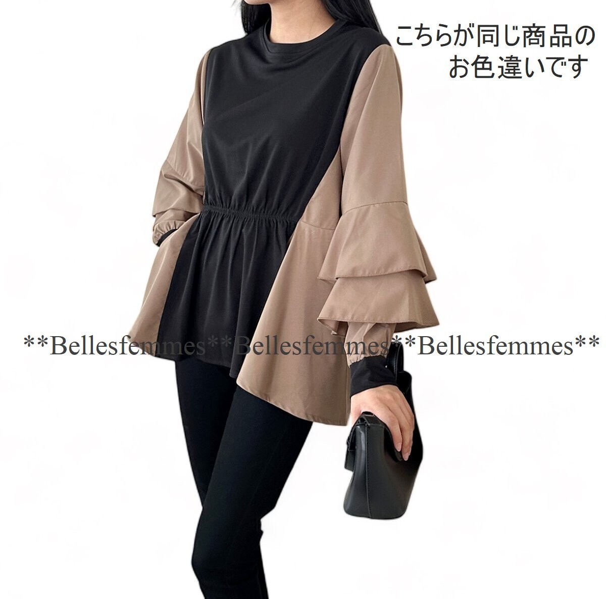 ★Belles*★送料185円★新品M～L対応★春★主役級のフリル袖*ロングテールチュニック*異素材切替*ボリューム袖*ゆったりチュニック361GREEN_画像5