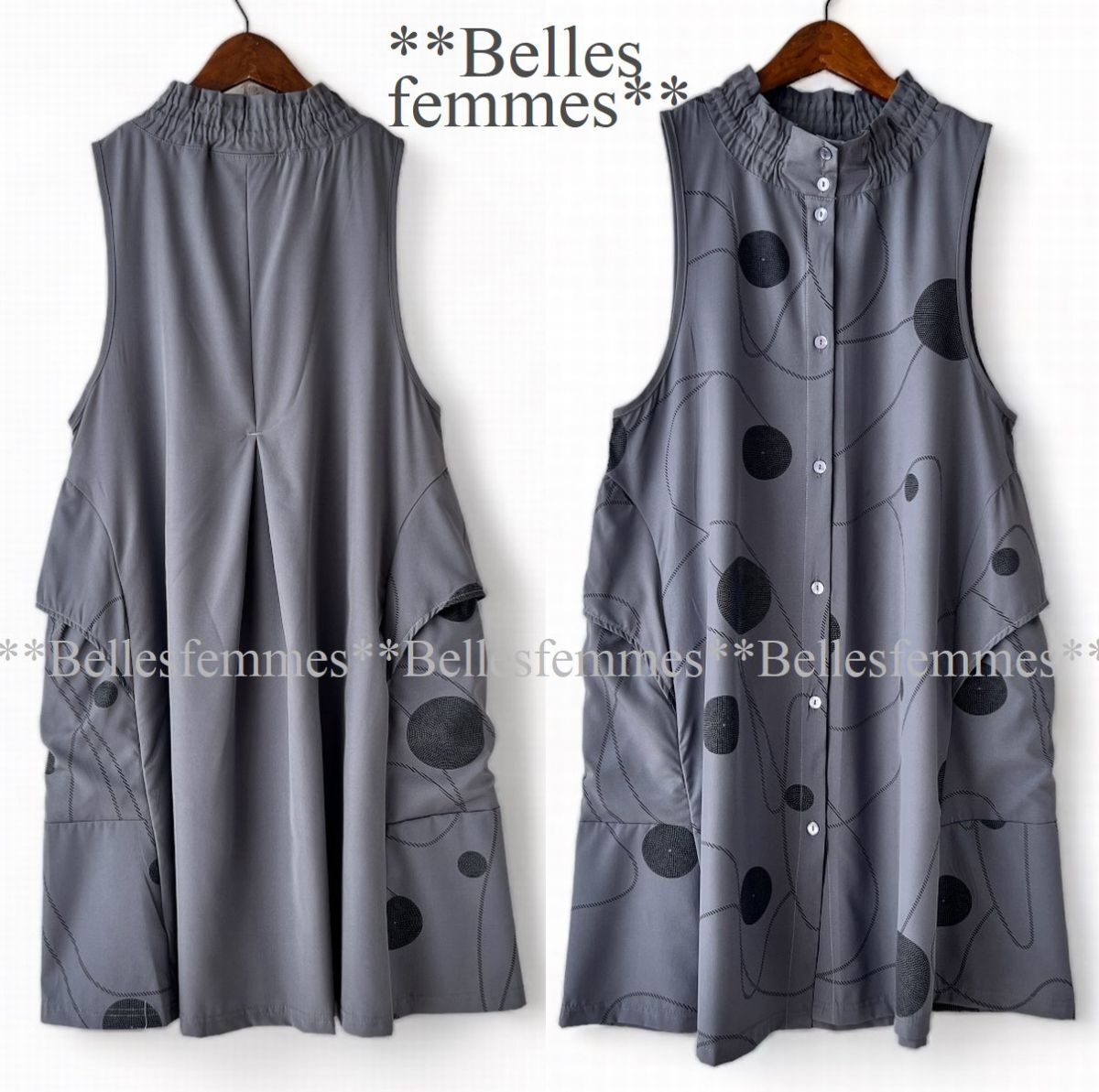 ★Belles*★新品★送料185円*春*エレガント*モードなロングベスト*オールシーズン対応*たっぷり長め丈コクーンベスト*598*グレー*M～L_画像1