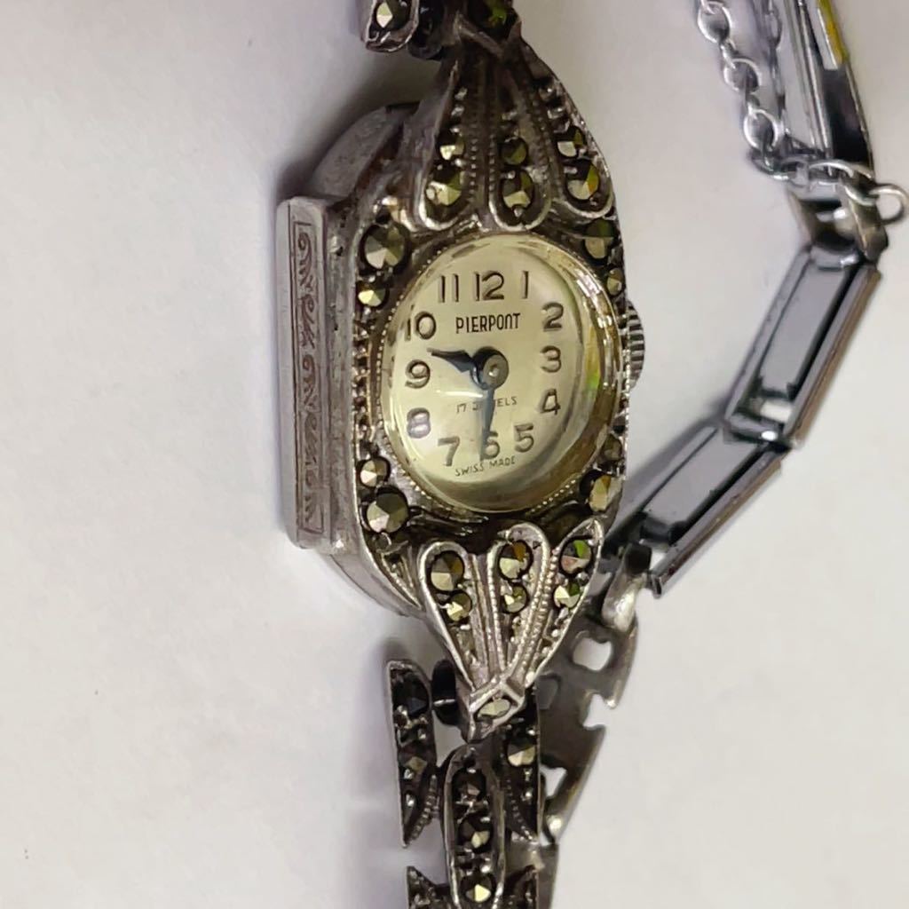 1950年代 Pierpont ピアポント レディース腕時計 ブレスレットウォッチ 石付き 17石 機械式手巻き スイス製 稼働 _画像3