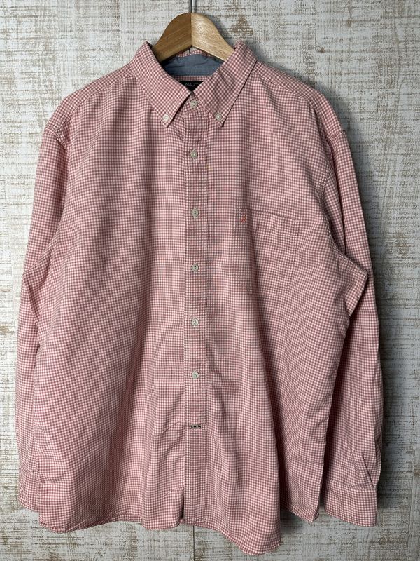 * big size US old clothes NAUTICA Nautica oxford shirt check pattern Pink Lady -s[XL] cotton *4359*