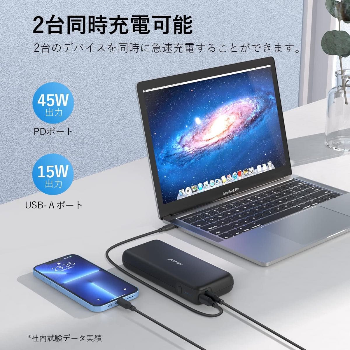 Alfox モバイルバッテリー 20000mAh 60WPD3.0&QC3.0 超高速充電/USB-A+USB-C/ PSE認証