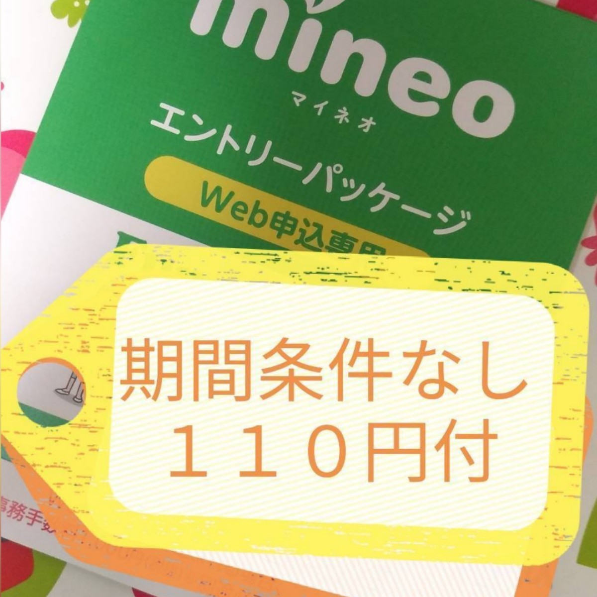 匿名☆最低利用期間なし☆１１０円ギフト付　マイぴたキャ適用　mineoマイネオエントリーパッケージ　コード　紹介URL契約手数料無料　455_画像1