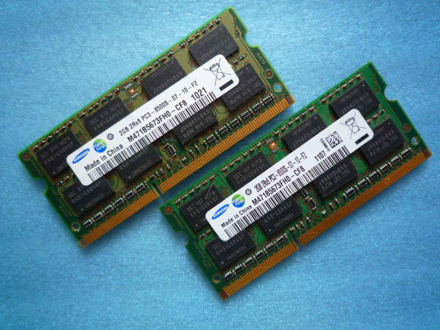 MA彡 SAMSUNG サムスン PC3-8500S DR3-1066 2GB×2枚 SO-DIMM 204pin 動作保証品 ★Sa-02_画像1