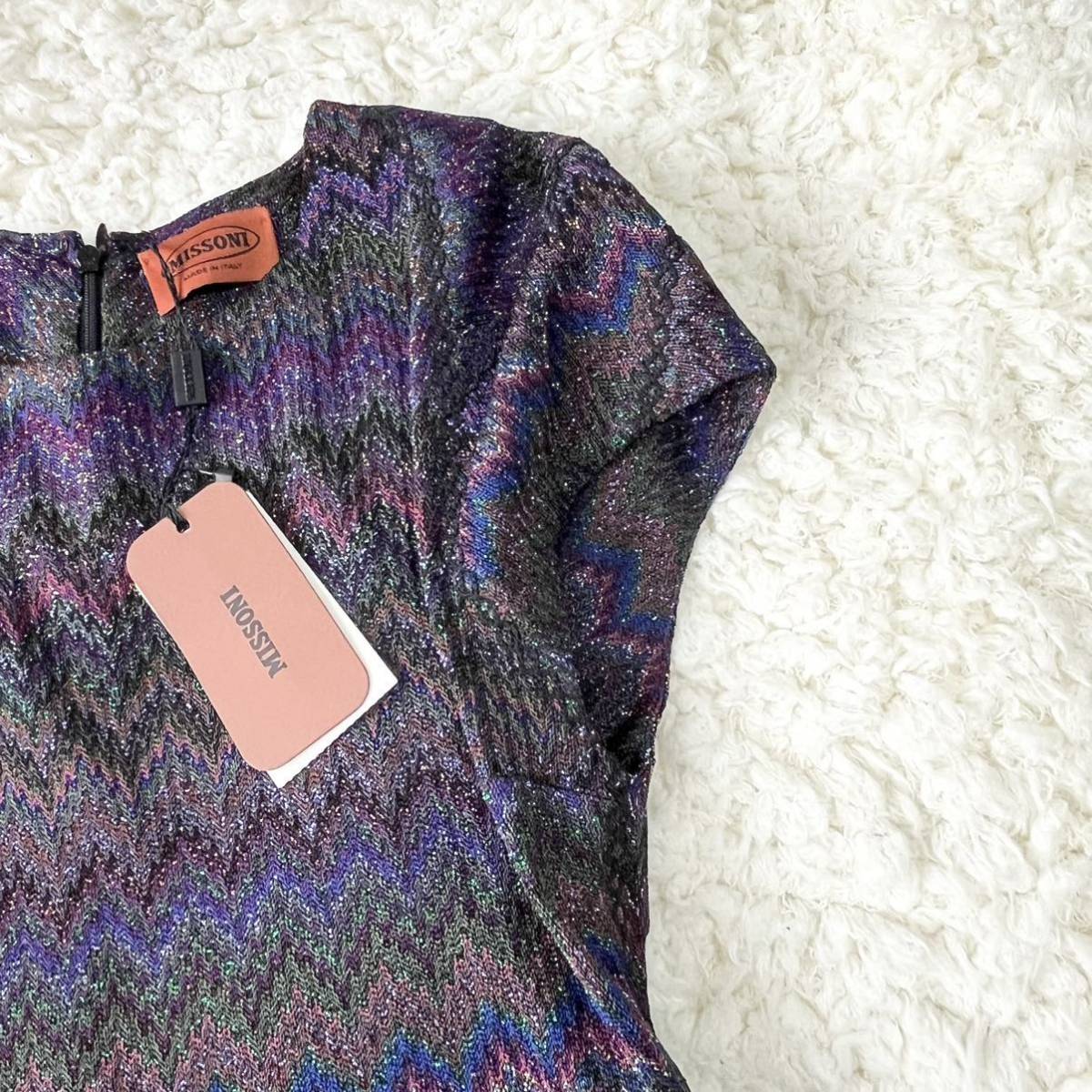 新品　未使用品　ミッソーニ　MISSONI ワンピース　ニット　オレンジタグ　大きめサイズ 42 ギザギザ柄　ラメ　レディース　イタリア製_画像3