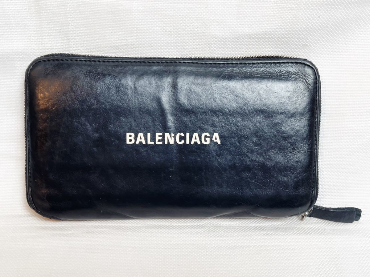 BALENCIAGA クラッチバッグ 長財布 ウォレット ラウンドファスナー ジップ ロゴ レザー ブラック エブリデイ 黒 579643_画像2