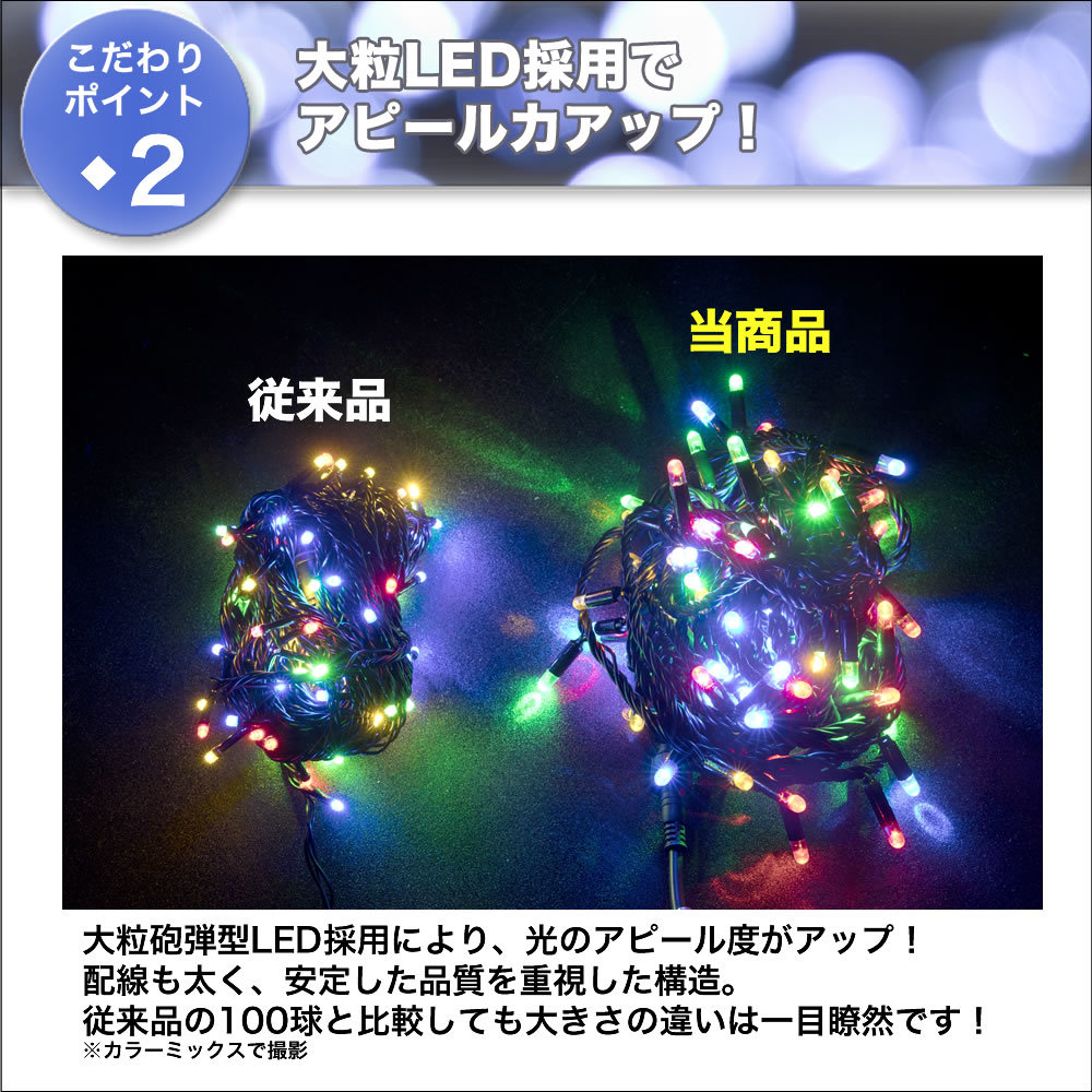 クリスマス 防水 イルミネーション ストレート ライト ハイスペックタイプ LED 200球 ２色 白 ＆ ブルー ８種類点滅 Ａコントローラセット_画像3