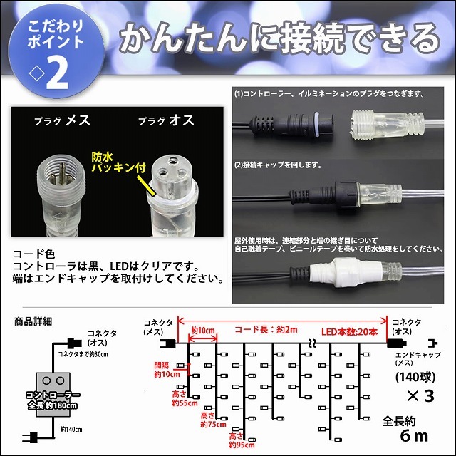 クリスマス 防滴 イルミネーション つらら ライト 電飾 LED ６ｍ ４２０球 ピンク 桃 ２８種点滅 Ｂコントローラセット_画像5