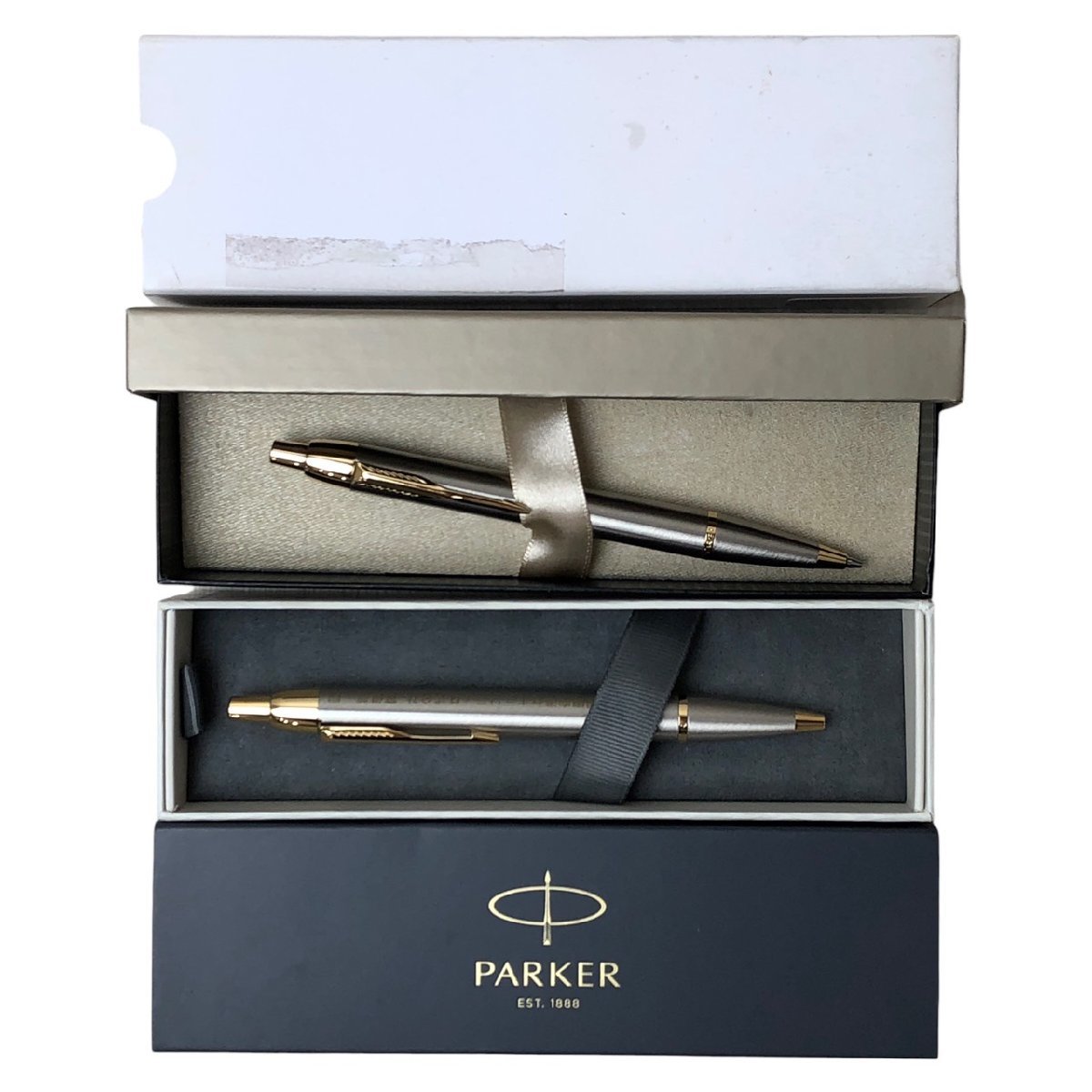 USED PARKER パーカー シルバー ゴールド ブラック ボールペン シャープペンシル シャーペン 回転式 ノック式 ペン 事務 筆記 セット 箱付_PARKER ボールペン シャープペンシル