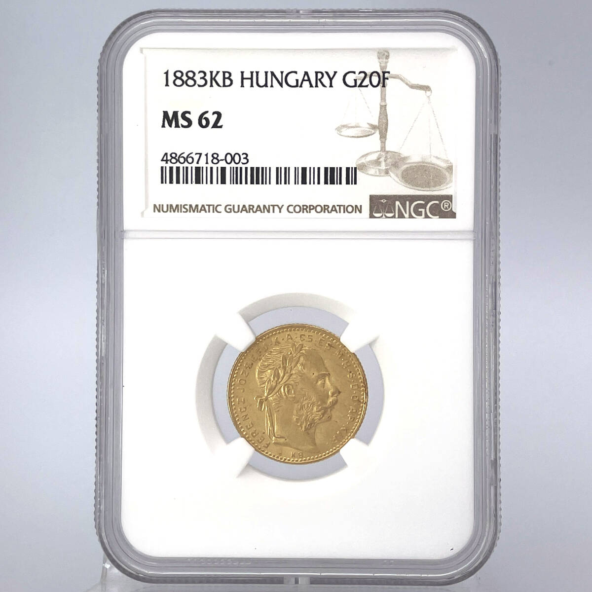 ★TOP3 レア★ MS62 3枚のみ 1883 ハンガリー フランツ・ヨーゼフ1世 20フラン 金貨 ゴールド NGC アンティーク コイン オーストリア 硬貨_画像4