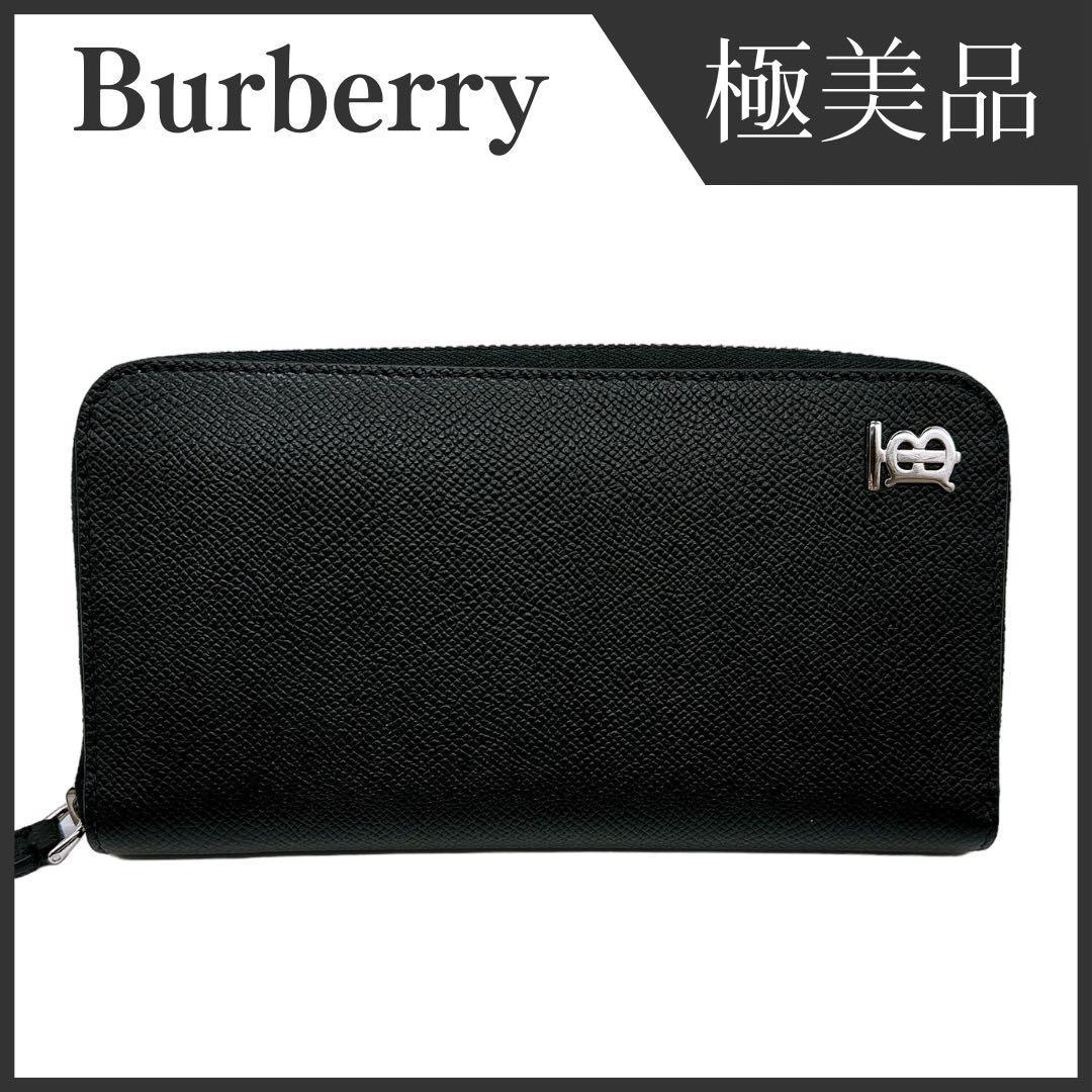 バーバリー TB レザー ラウンドジップウォレット ブラック Burberry