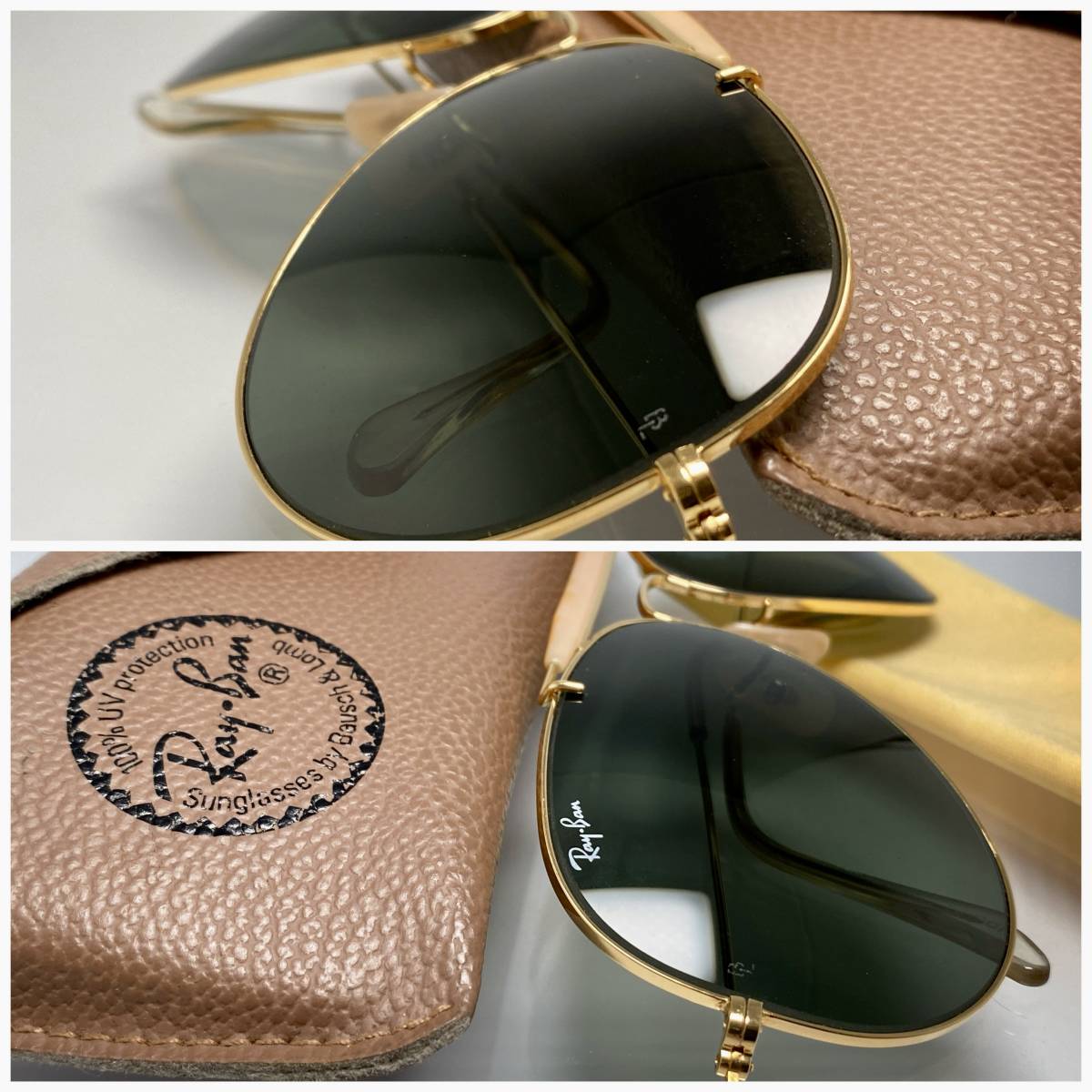 ケース付★B&L RAY-BANボシュロムレイバン OUTDOORS MANアウトドアーズマン2 Gold/G-15 ゴールド 白ロゴ VINTAGEサングラス USA製 メタル_画像6