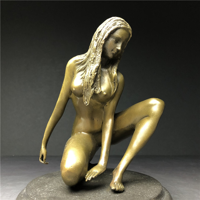 銅製　西洋美術 ブロンズ 女性像 　バレエ　女神　ヌード　女性　少女　美人　裸婦　仏像　置物　大理石台座　重さ約2653ｇ_画像1