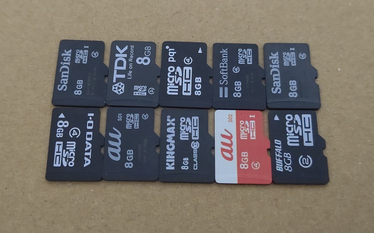 microSDHCカード 8GB 10枚セット マイクロメモリー ジャンク 中古 microSD_画像1