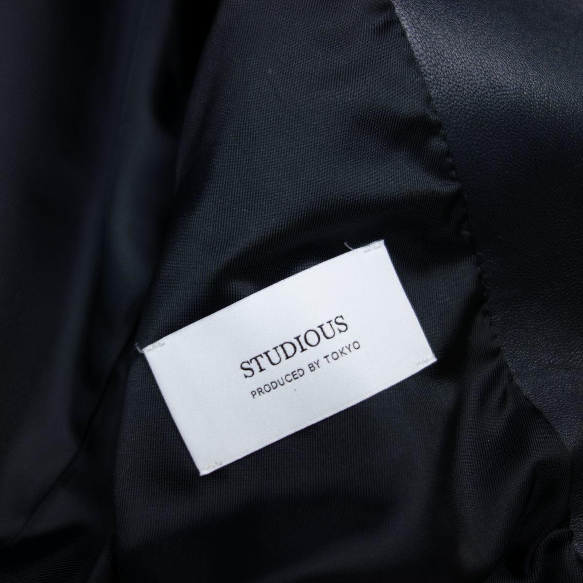 STUDIOUS ステュディオス 日本製 羊革 ラムレザーシングルライダースジャケット ブルゾン 1 ネイビー メンズ 107458001_画像4