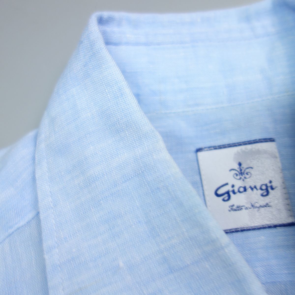 美品 イタリア製 GIANGI ジャンジ リネン100％ カッタウェイ 長袖シャツ 水色 メンズ 41 ナポリ クラシコ ピエトロ・プロベンザーレ_画像3
