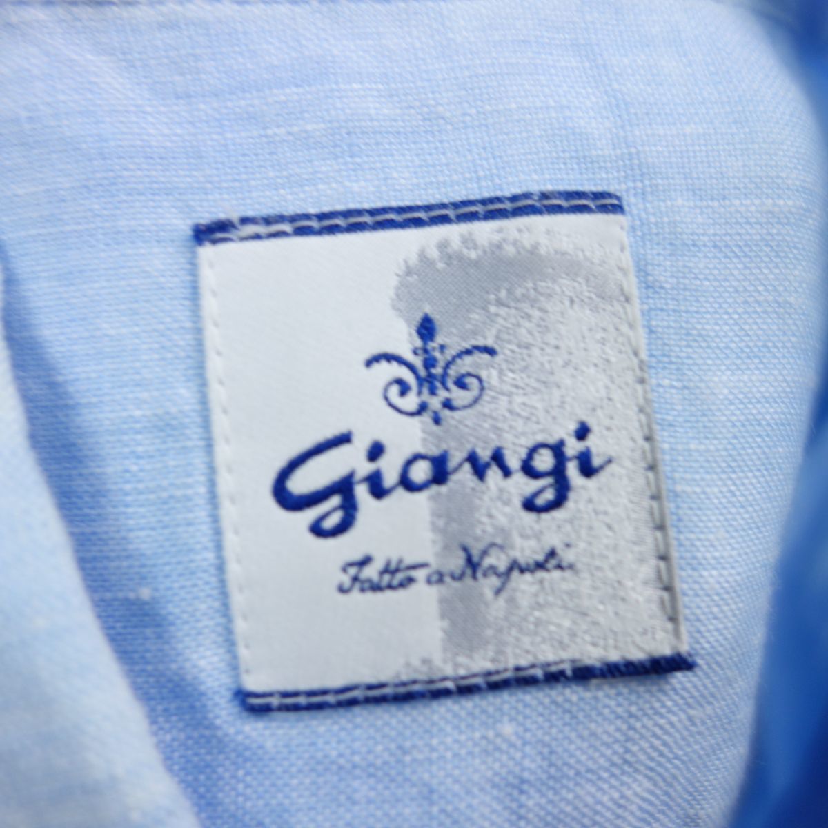 美品 イタリア製 GIANGI ジャンジ リネン100％ カッタウェイ 長袖シャツ 水色 メンズ 41 ナポリ クラシコ ピエトロ・プロベンザーレ_画像7