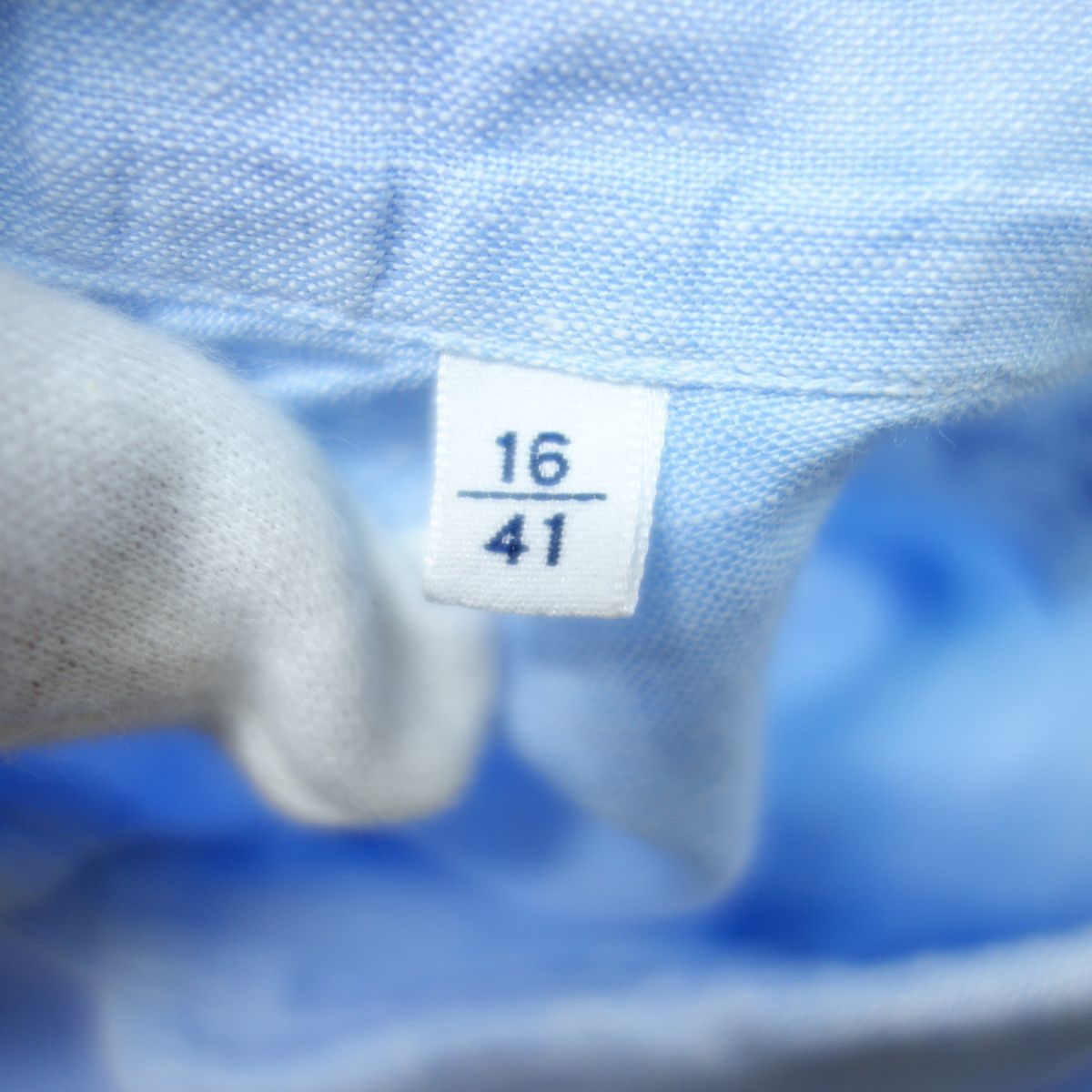 美品 イタリア製 GIANGI ジャンジ リネン100％ カッタウェイ 長袖シャツ 水色 メンズ 41 ナポリ クラシコ ピエトロ・プロベンザーレ_画像8