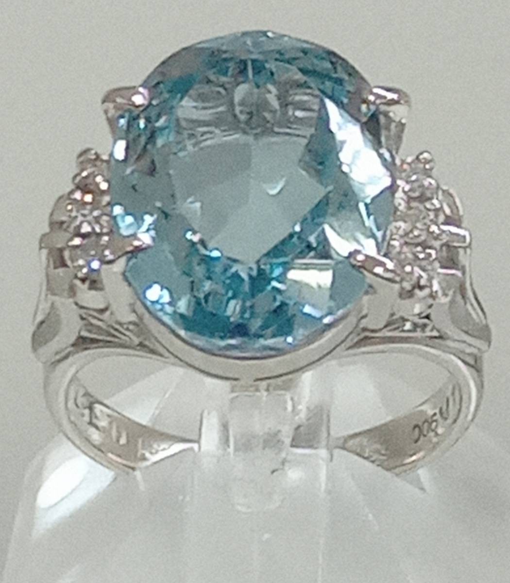 【お試し価格!】 天然ブルートパーズ Pt900 10.357ct リング 11号 0.14ct ダイヤ トパーズ