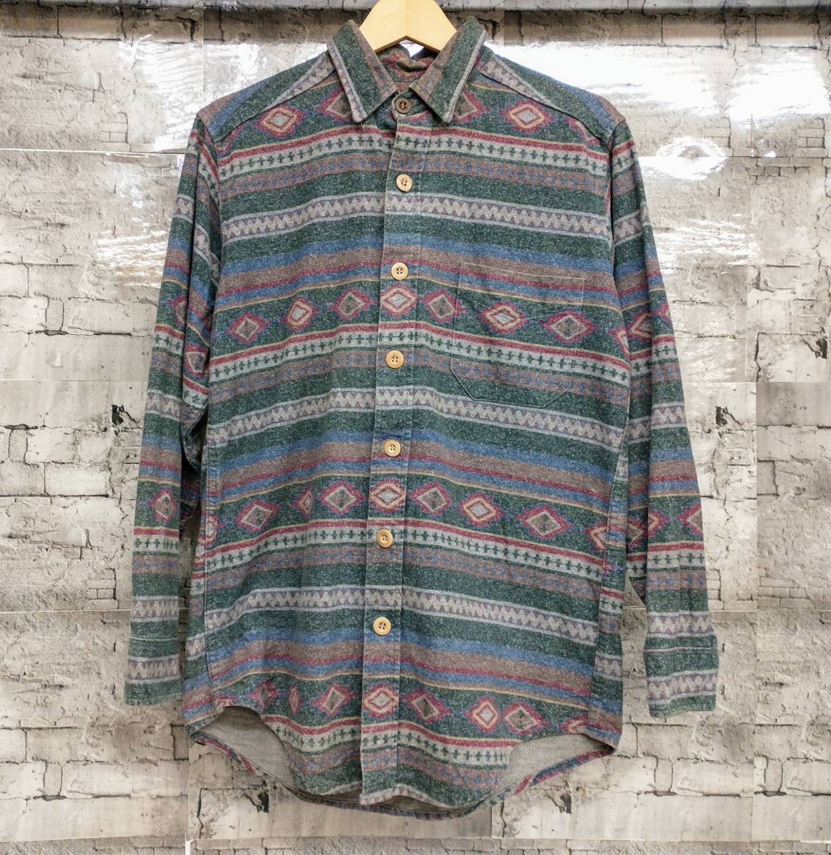 人気 L.L.Bean エルエルビーン ネルシャツ 90s ネイティブ柄 サイズS グリーン 店舗受取可 男性用