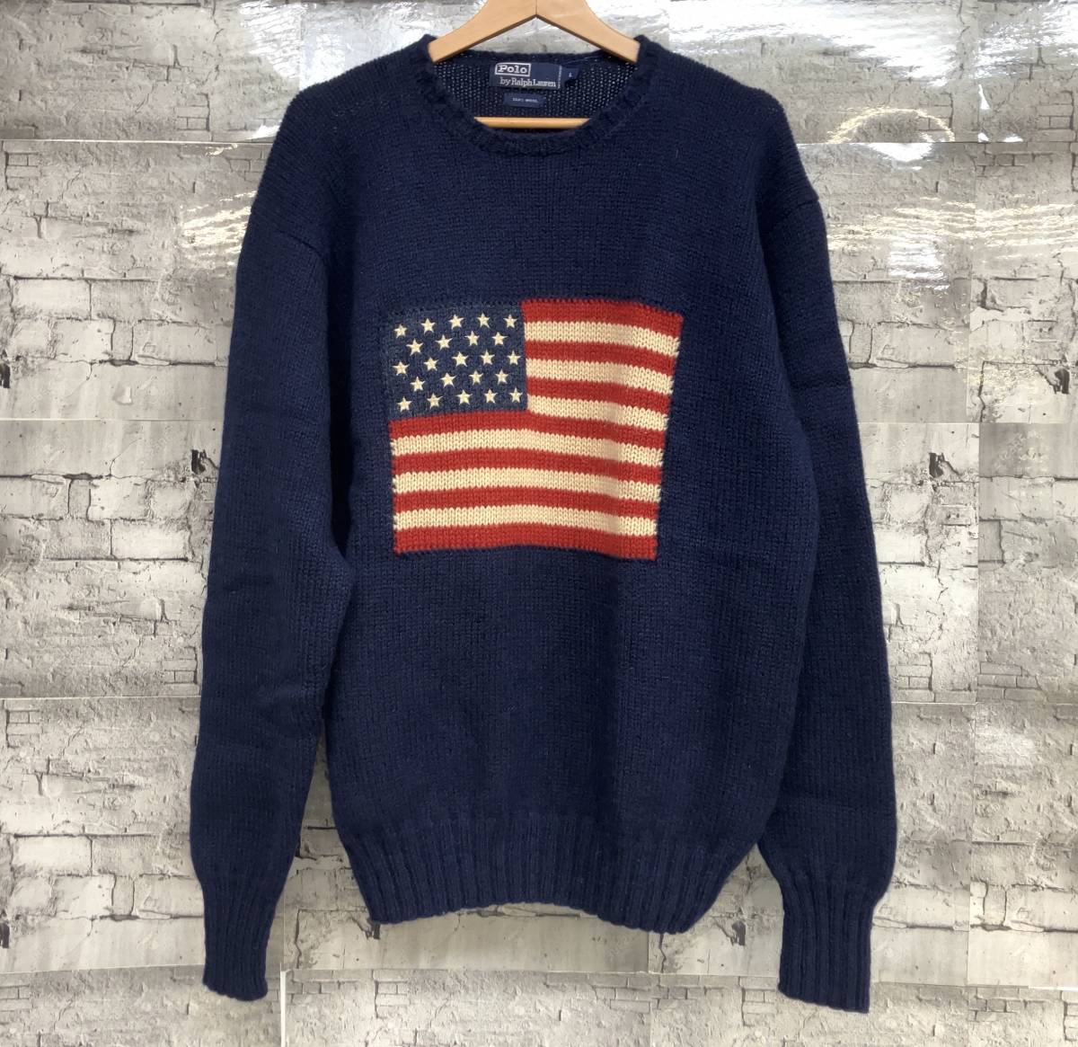 Polo Ralph Lauren ポロ ラルフ ローレン ニット 星条旗柄 90s サイズL 紺色 店舗受取可