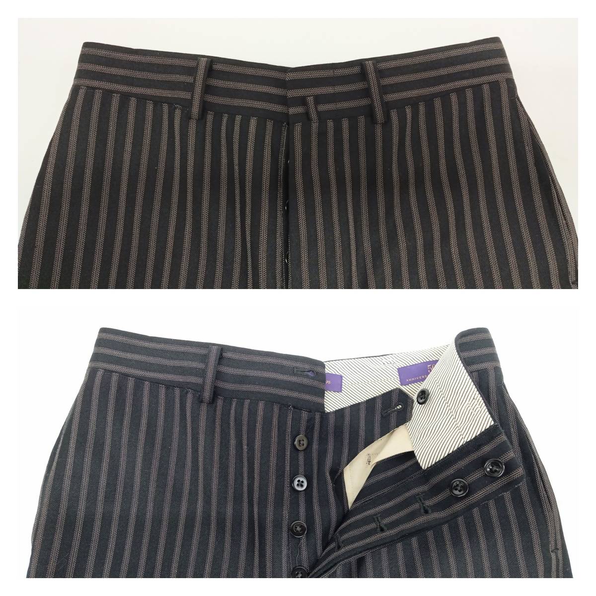 RALPH LAUREN Ralph Lauren purple lable 290730062001 stripe pants slacks 50 anniversary collection M black through year 