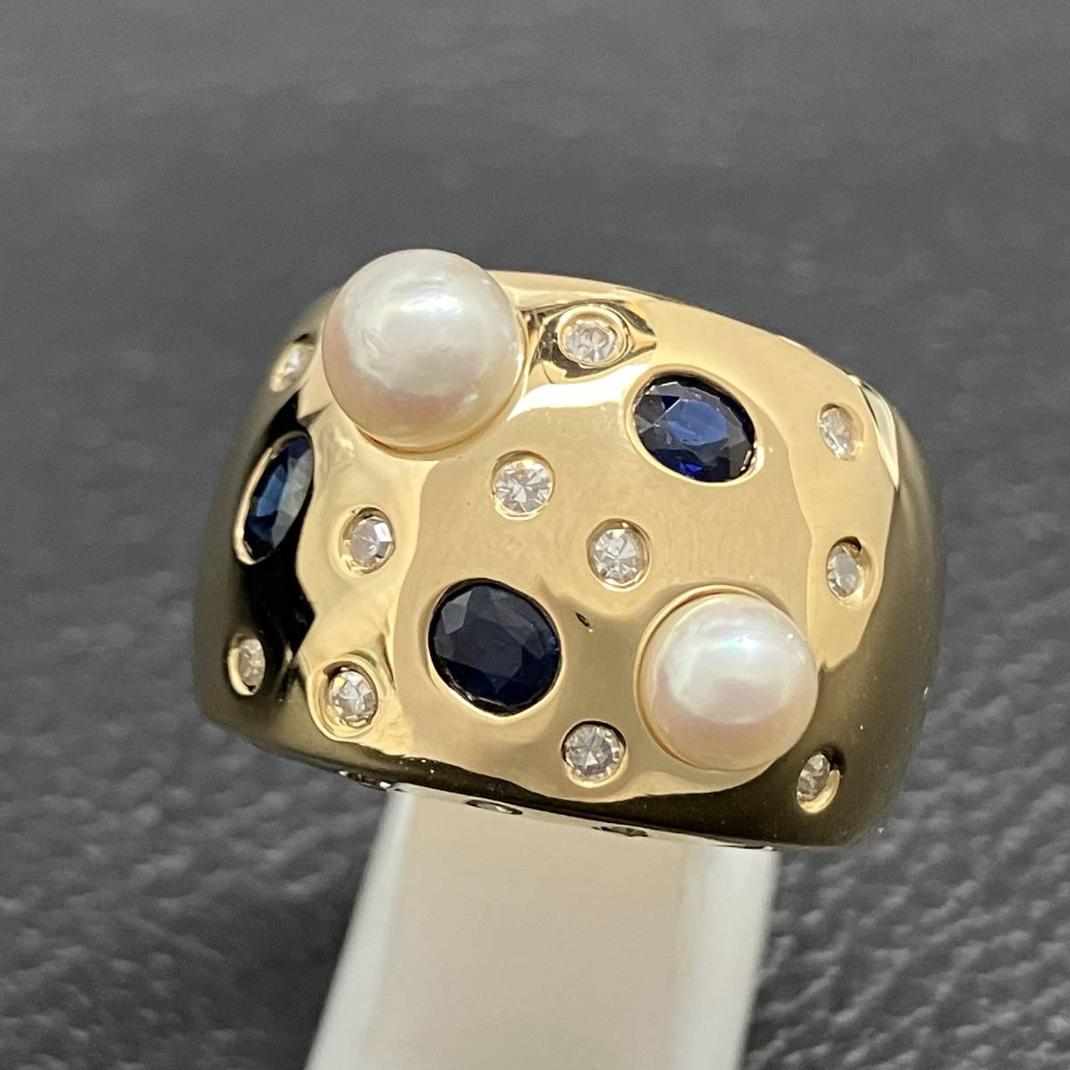 【楽天スーパーセール】 鑑別書付き 新品仕上済み 指輪 ゴールド イエロー 金 16.8g 14.5号 K18 リング デザイン 0.34ct ダイヤ 0.73ct 天然ブルーサファイア 真珠 その他