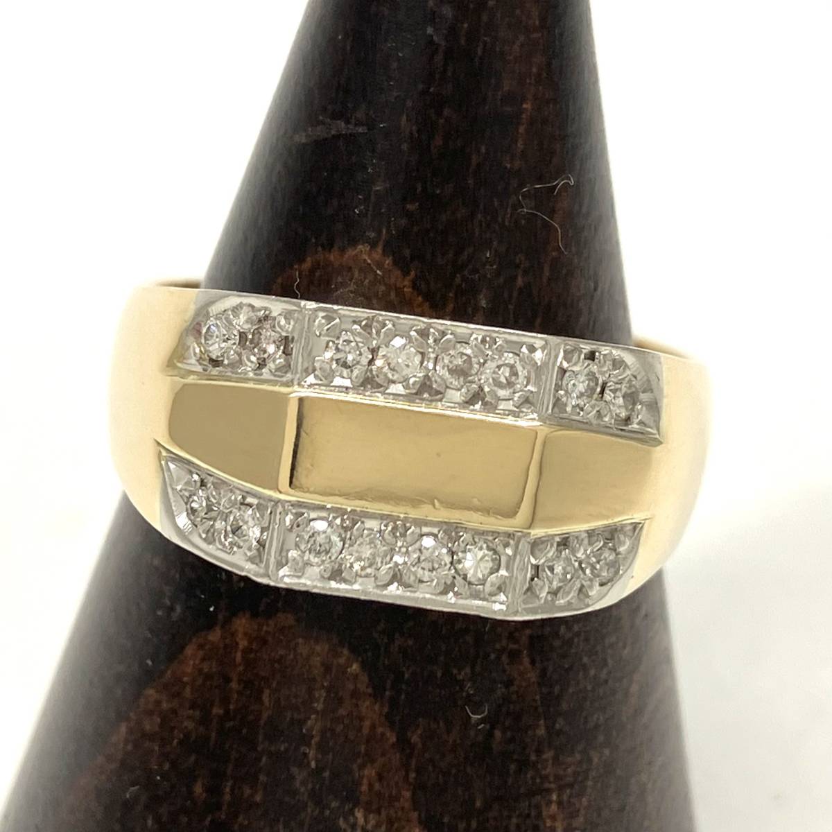 ファッションデザイナー イエローゴールド 6.3g 0.18ct ダイヤモンド #15 リング K18/Pt900 プラチナ デザインリング コンビ イエローゴールド