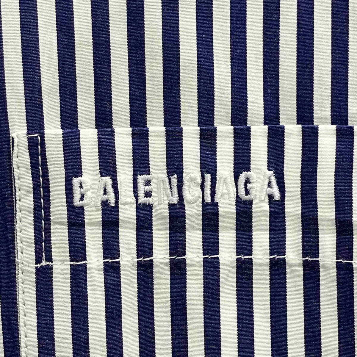 BALENCIAGA バレンシアガ 21AW ツイストシャツ ストライプ オーバーサイズ 変形 長袖 シャツ 663034 TIM36 サイズXXS ブルー_画像3