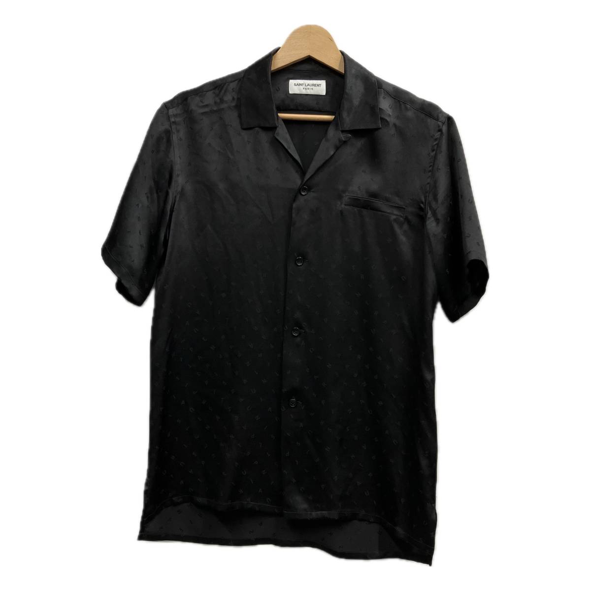 SAINT LAURENT PARIS sun rolan Paris Shark Collared Short Sleeve Silk Shirt 531956 Y2E51 silk shirt total pattern black size 41/16