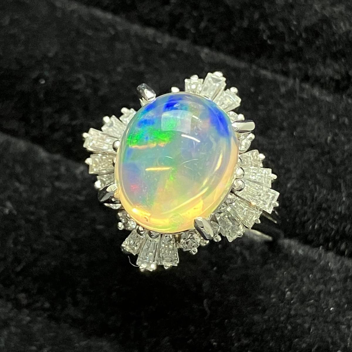 【値下げ】 13.5号 Pt900 リング デザイン 1.03ct ダイヤ 4.75ct オパール 天然 新品仕上済み 鑑別カード付 9.7g 指輪 プラチナ オパール