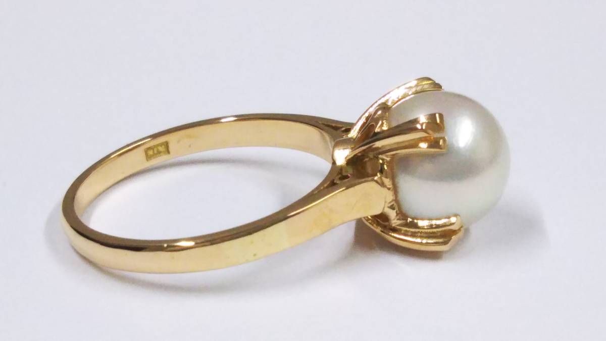 【クリーニング済】K18 ゴールド リング 真珠 総重量約3.8g 約12.5号 パール 指輪 簡易鑑別書付_画像5
