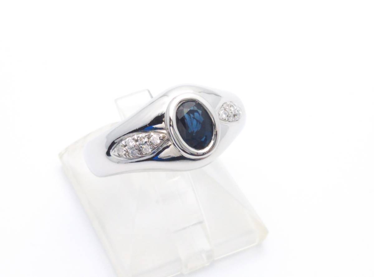 新品仕上げ済 鑑別書付き Pt850 天然 ブルー サファイア ダイヤモンド 20.5号 D0.10ct 16.80g リング 指輪 プラチナ 店舗受取可