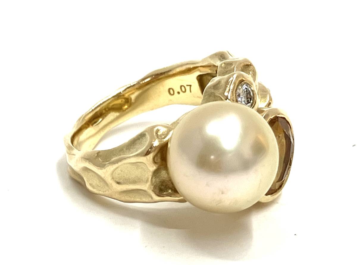 TASAKItasakiK18 750 жемчуг жемчуг diamond 0.07ct цветной камень кольцо кольцо 10.4g #10