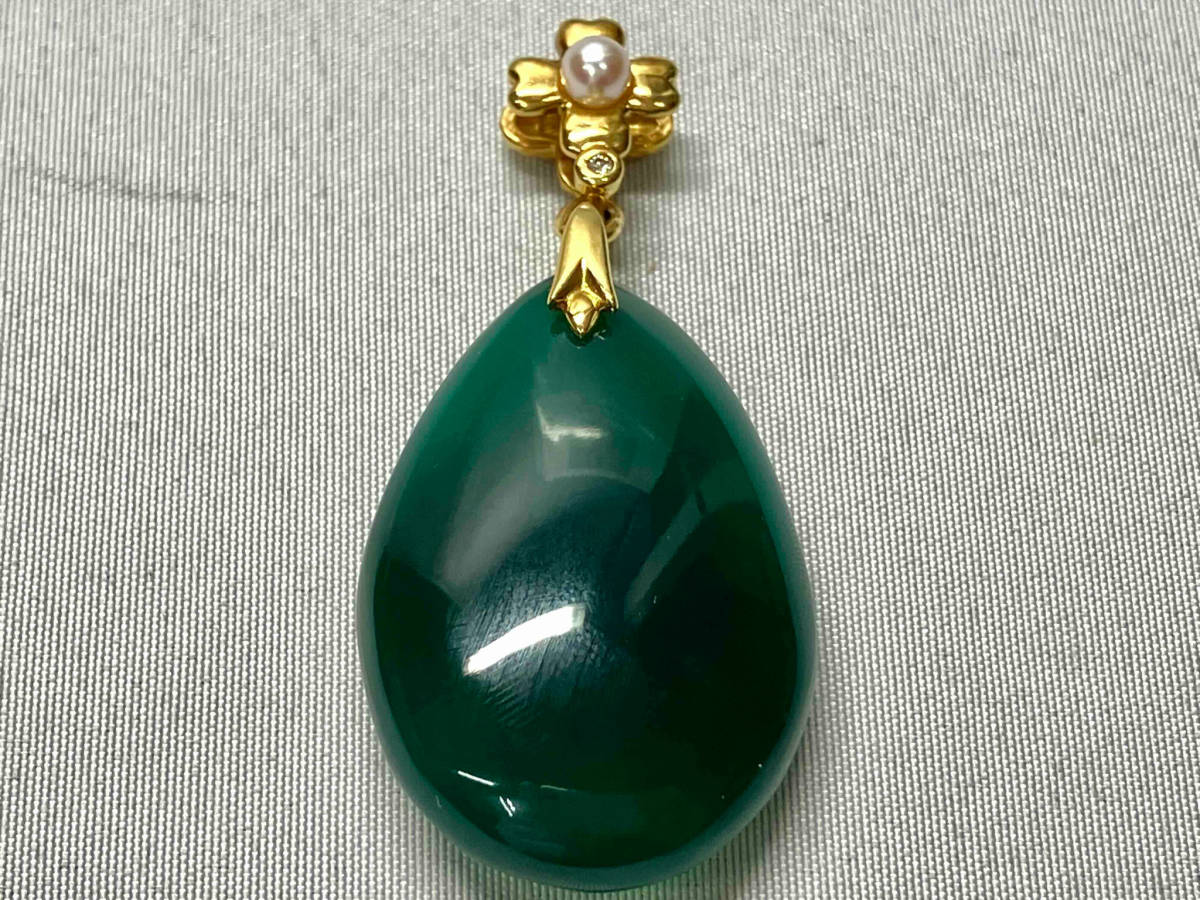 とっておきし福袋 ペンダントトップ ダイヤ0.04ct K18 8.0g グリーン ストーン リバーシブルデザイン H4.3×W2.0cm その他